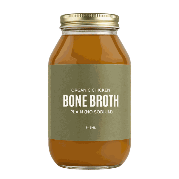 Jar of organic chicken bone broth (plain, no sodium)
